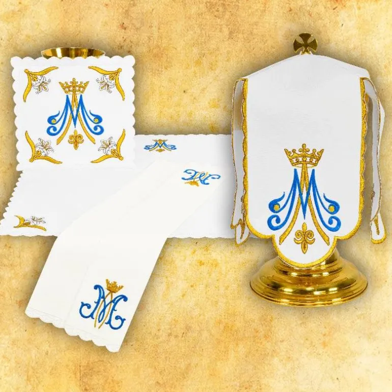 Articles Religieux JP linge autel brodée mariale royale^ Ligne D'Autel - Complet
