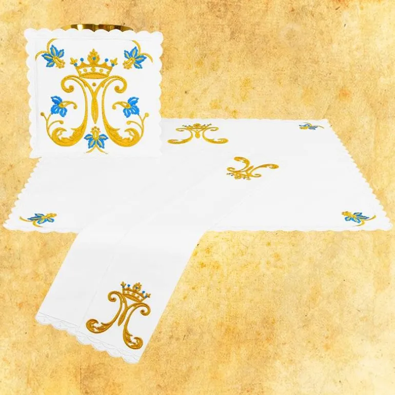 Articles Religieux JP linge d'autel brodée mariale^ Ligne D'Autel - Complet