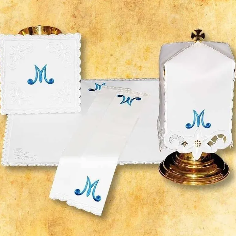 Articles Religieux JP linge de autel brodée motif mariale^ Mariale