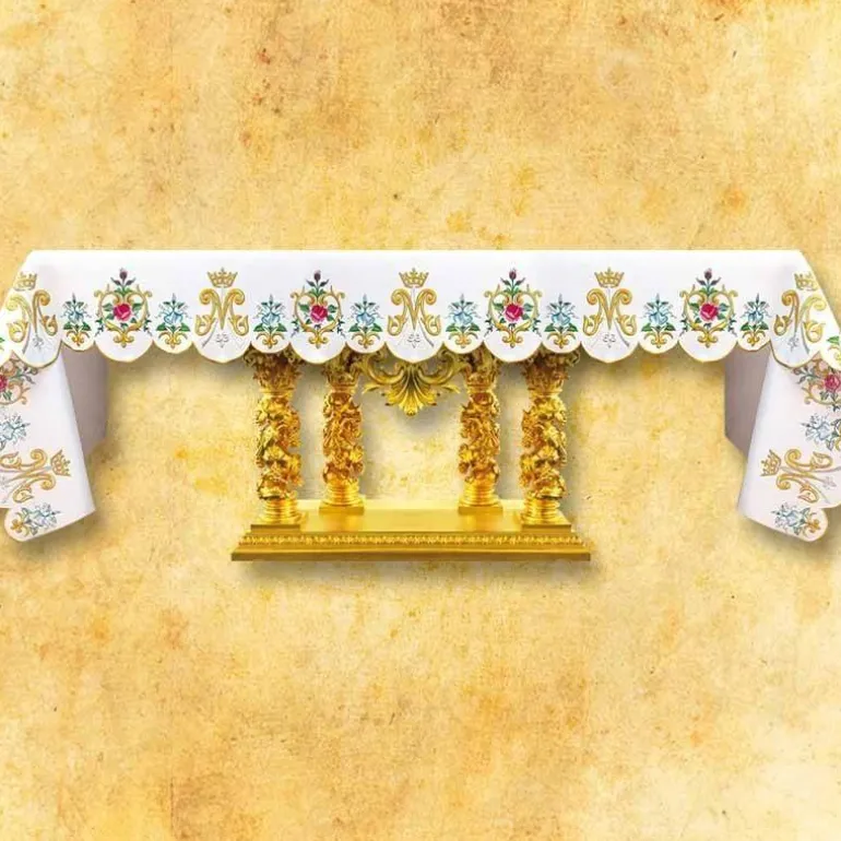 Articles Religieux JP nappe d'autel avec motif mariale^ Nappe Mariale | Vendu Par Metre