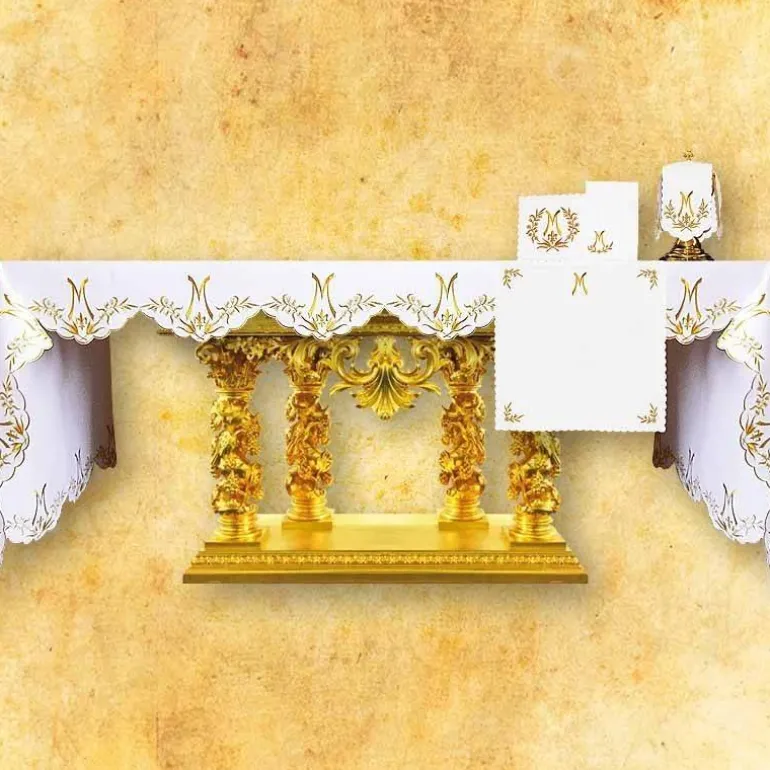 Articles Religieux JP nappe d'autel brodée ave maria^ Nappe Mariale | Vendu Par Metre