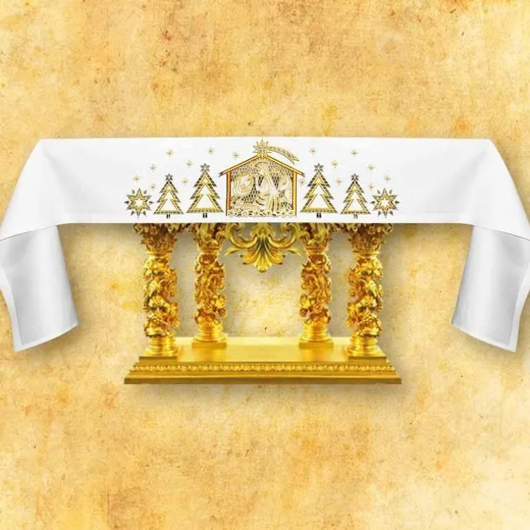 Articles Religieux JP nappe d'autel brodée noël^ Nappe Noël | Broderie Devant