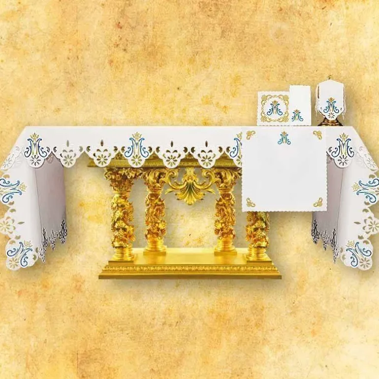 Articles Religieux JP nappe d'autel brodée pour église^ Nappe Mariale | Vendu Par Metre