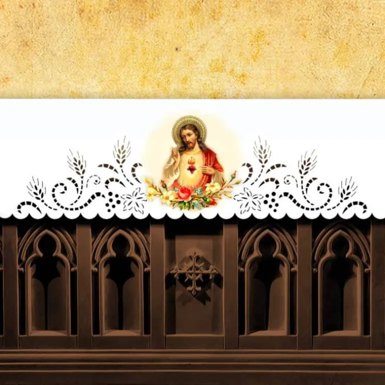 Articles Religieux JP Nappe d'autel- Cœur Jésus^ Broderie Devant | Vendu Par Metre