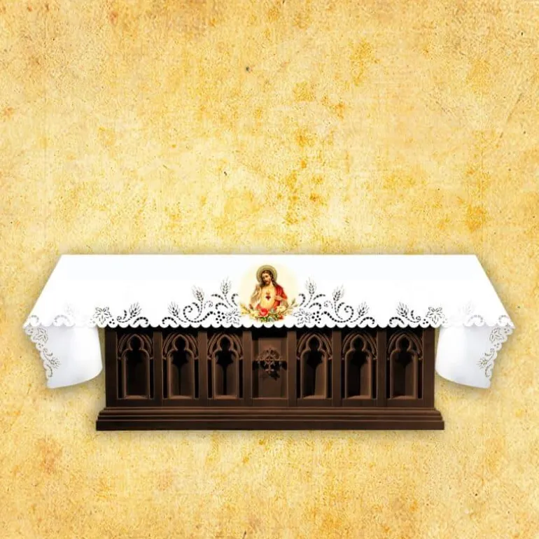 Articles Religieux JP Nappe d'autel- Cœur Jésus^ Broderie Devant | Vendu Par Metre