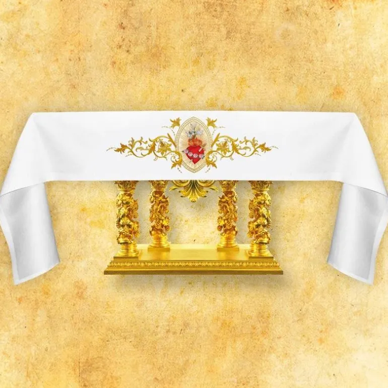 Articles Religieux JP Nappe d'autel cœur Marie^ Broderie Devant