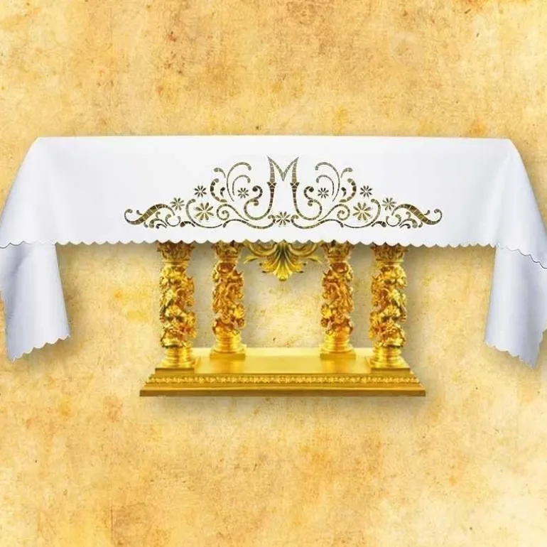 Articles Religieux JP nappe d'autel église^ Nappe Mariale | Broderie Devant