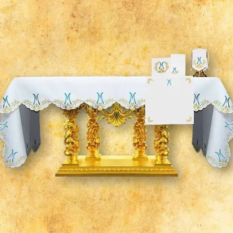 Articles Religieux JP nappe d'autel mariale brodée^ Nappe Mariale | Vendu Par Metre