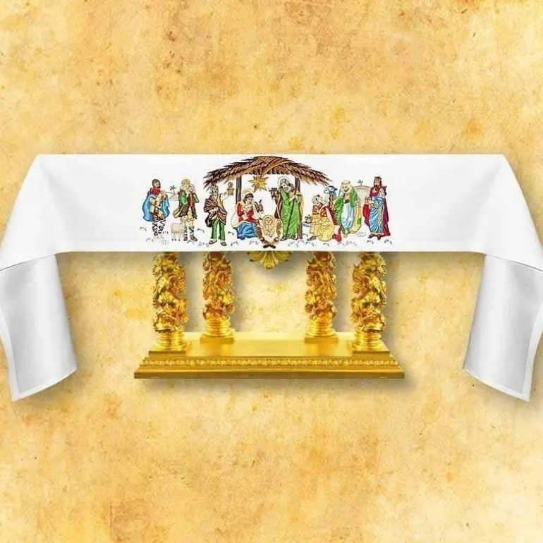 Articles Religieux JP nappe d'autel pour église avec motif Noël^ Nappe Noël | Broderie Devant
