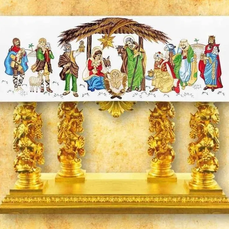 Articles Religieux JP nappe d'autel pour église avec motif Noël^ Nappe Noël | Broderie Devant